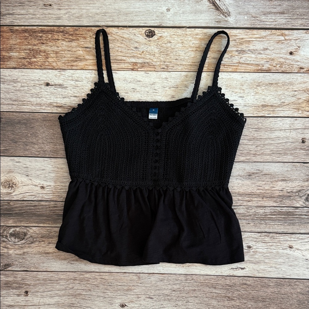 Old Navy Black Crochet Trim Women’s Top